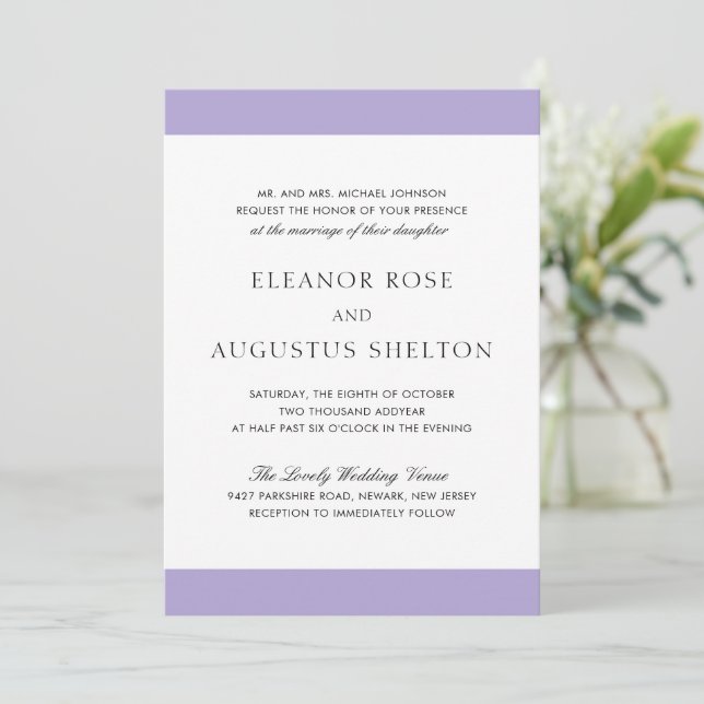 Minimal Digital Lavender Modern All In One Wedding Invitation (Standing Front)