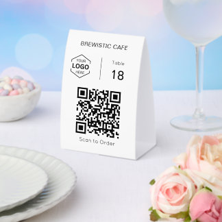Minimal Digital Scan to Order QR Code Table Number Paper Table Tent