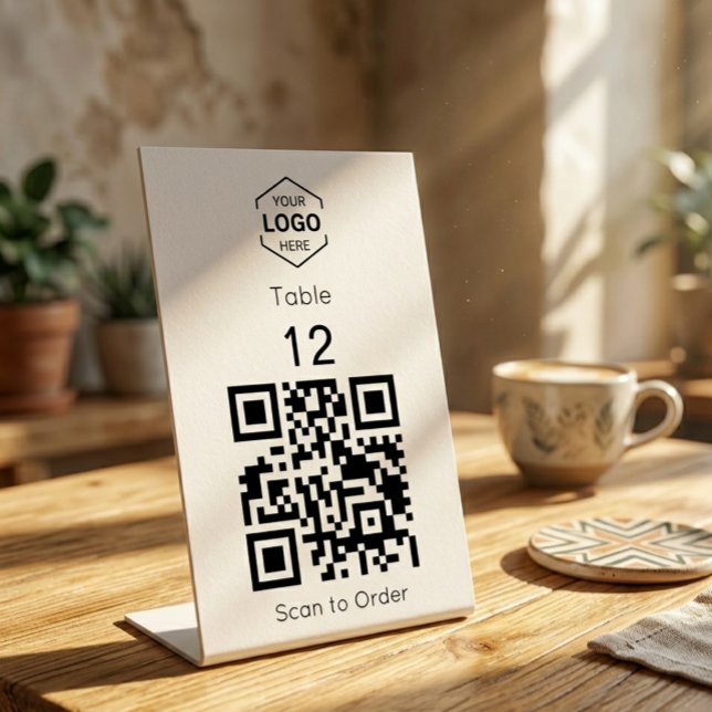 Minimal Digital Scan to Order QR Code Table Number Pedestal Sign (Creator Uploaded)