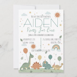 Minimal Dinosaur 3rd Birthday Party Neutral Boho Invitation