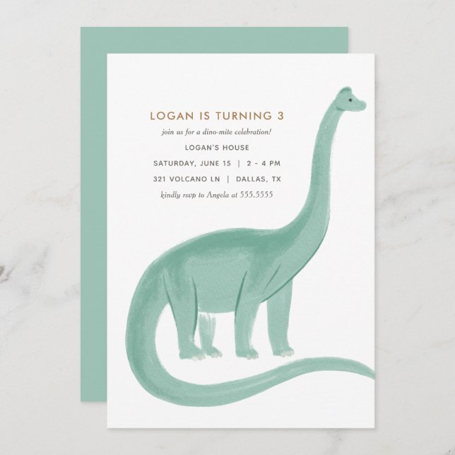 Minimal Dinosaur Birthday Party Invitation (Front/Back)
