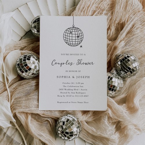 Minimal Disco Ball Black and White Couples Shower Invitation