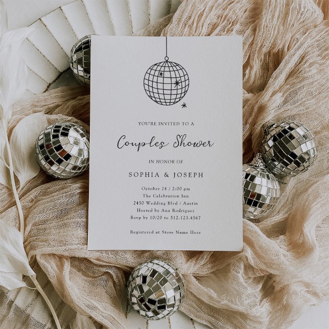 Minimal Disco Ball Black and White Couples Shower Invitation (Creator Uploaded)