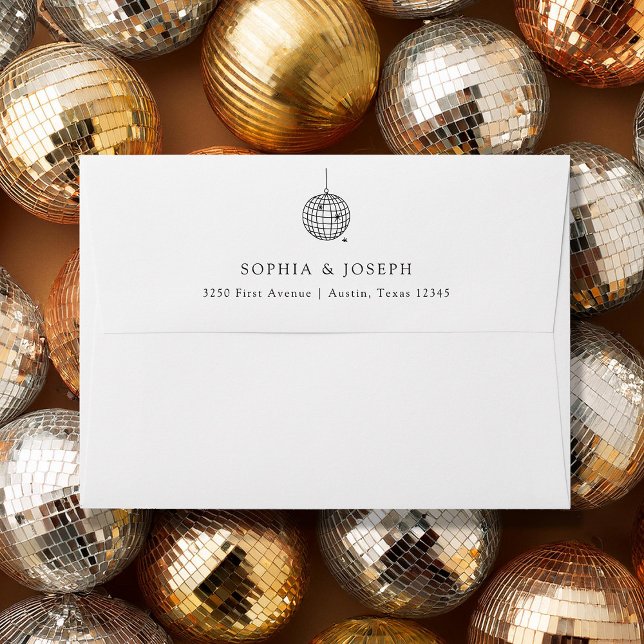 Minimal Disco Ball | Black and White Wedding Envelope (Creator Uploaded)