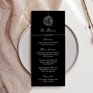 Minimal Disco Ball Black Wedding Menu