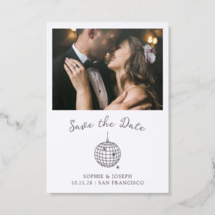 Minimal Disco Ball Wedding Save the Date Letterpress Photo Cards