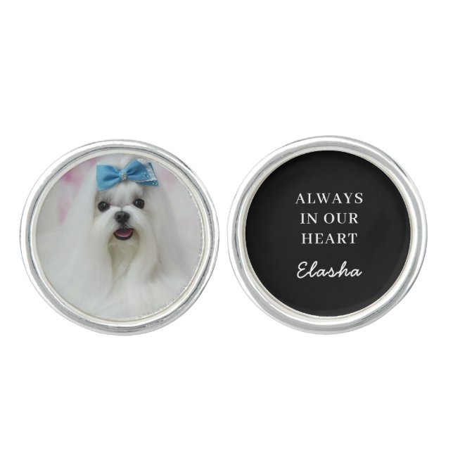 Minimal Dog Memorial Photo Script Design Cufflinks (Front)