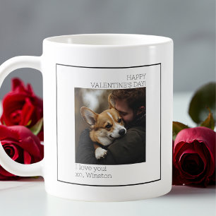 Minimal Dog Photo Valentines Day Black and White Coffee Mug