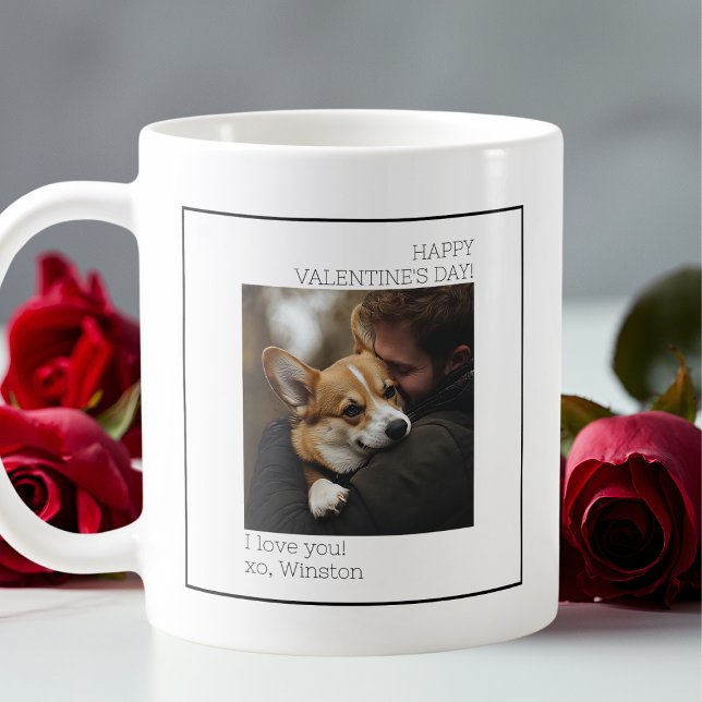 Minimal Dog Photo Valentines Day Black and White Coffee Mug (Minimal Dog Photo Valentines Day Black and White Coffee Mug)