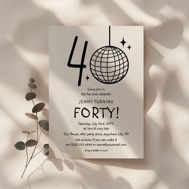 Minimal Doodle 40th Disco Ball Birthday  Invitation (Creator Uploaded)