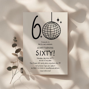 Minimal Doodle 60th Disco Ball Birthday  Invitation