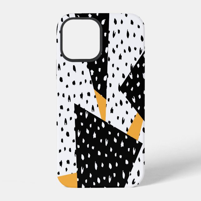 Minimal Dots Patchwork: Black White Yellow Iphone Case (Back)