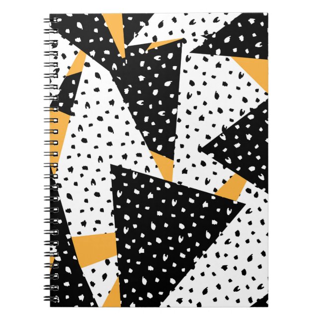Minimal Dots Patchwork: Black White Yellow Notebook (Front)
