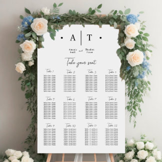 Minimal Dotted Black & White Wedding Seating Chart Foam Board
