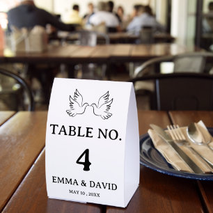 Minimal Dove Line Art Wedding Table Number Card Paper Table Tent