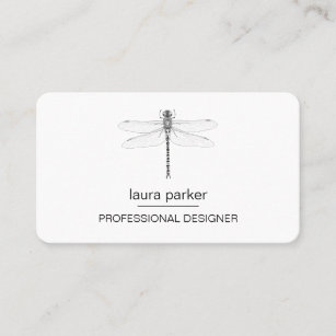 Minimal Dragonfly Professional Black and White Business Card
