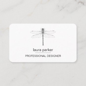 Minimal Dragonfly Professional Black And White Business Card by tsrao100 at Zazzle