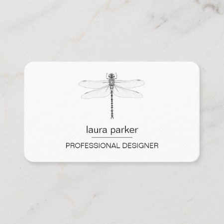 Minimal Dragonfly Professional Black And White Business Card