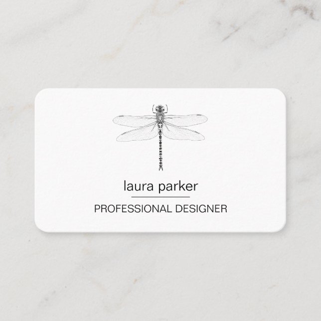 Minimal Dragonfly Professional Black and White Business Card (Front)