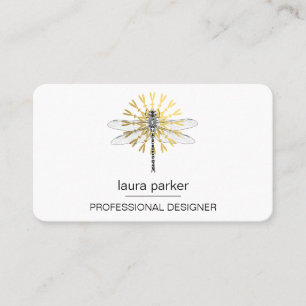 Minimal Dragonfly Professional  White Gold Flower Business Card