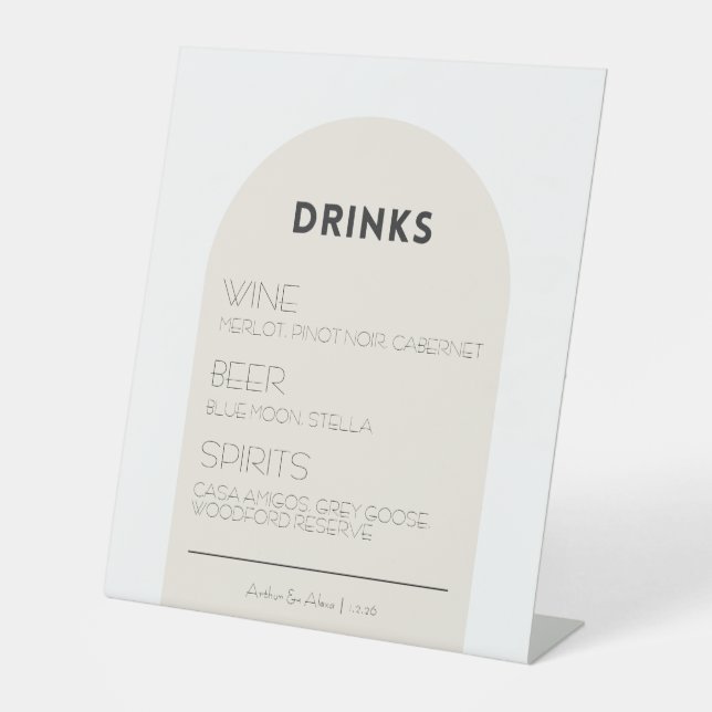 Minimal Drinks Sign for Modern Weddings - CUSTOM (Front)