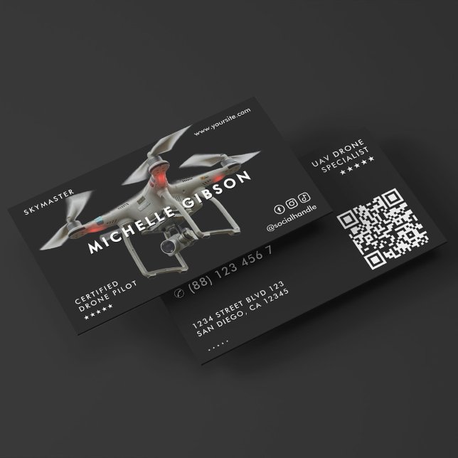 Minimal Drone Operator UAV Professional Dark Grey Business Card (Minimal Drone Operator UAV Professional Black Business Card
)