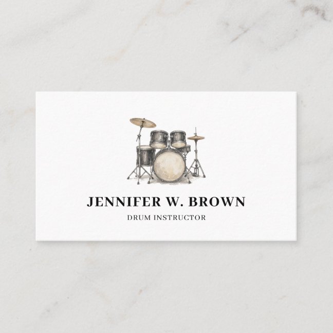 Minimal Drum Set Private Drum Teacher Instructor Business Card