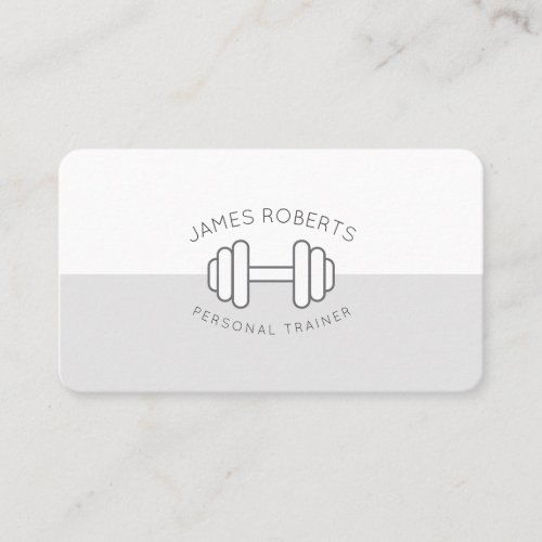 Minimal Dumbbell Personal Trainer Grey  White Business Card