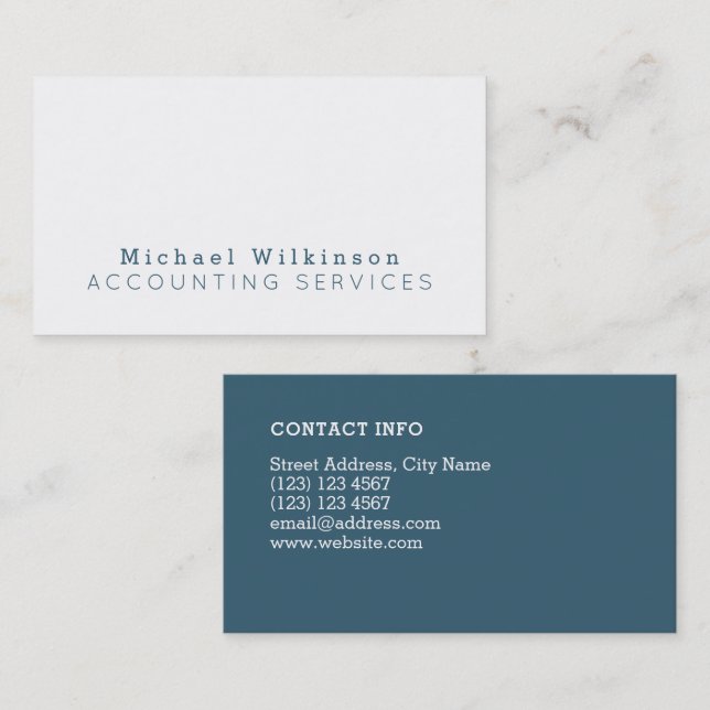 Minimal duo tone elegant blue white business card (Front/Back)