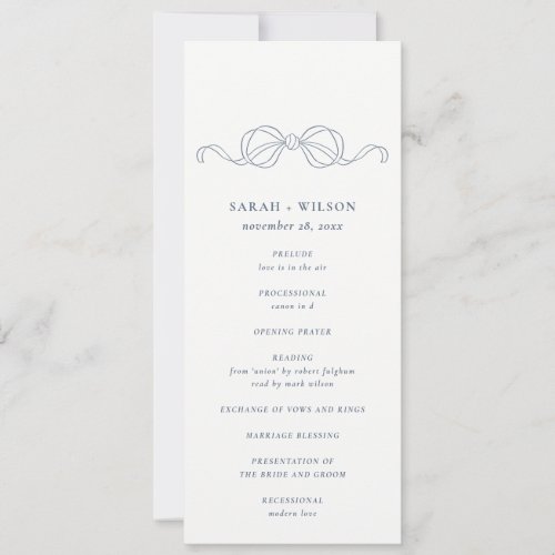 Minimal Dusky Blue Coquette Bow Wedding Program