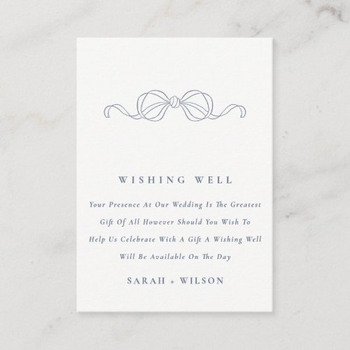 Minimal Dusky Blue Coquette Bow Wishing Well Enclosure Card
