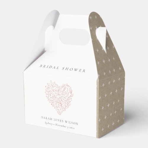 Minimal Dusky Blush Floral Heart Bridal Shower Favor Boxes
