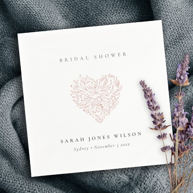 Minimal Dusky Blush Floral Heart Bridal Shower Napkins (Creator Uploaded)
