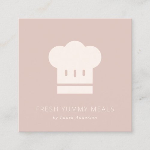Minimal Dusky Blush Rose Pink Chef Hat Catering Square Business Card