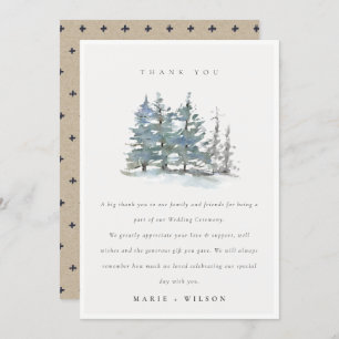 Minimal Dusky Green Blue Pine Tree Woods Wedding Thank You Card