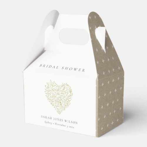 Minimal Dusky Green Floral Heart Bridal Shower Favor Boxes