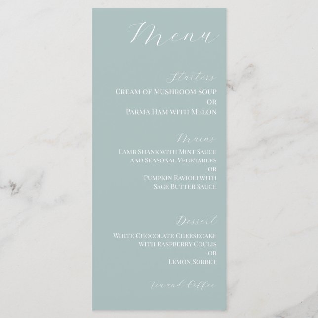 Minimal Dusky Pale Blue Wedding Menu (Front)