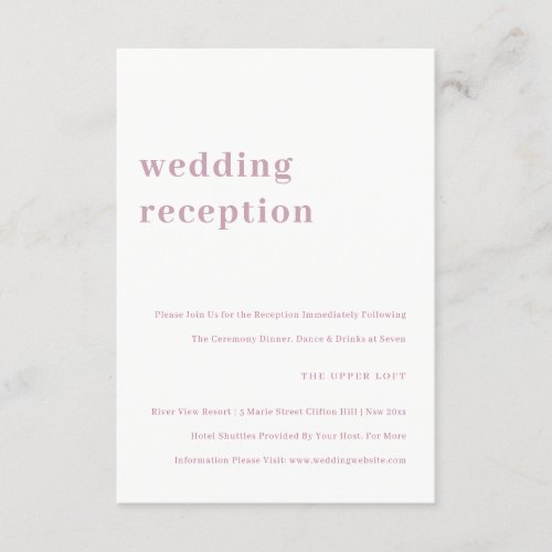 Minimal Dusky Pink Typography Wedding Reception Enclosure Card