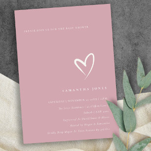 Minimal Dusky Rose Pink Heart Baby Shower Invite