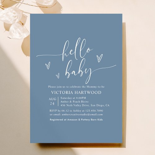 Minimal Dusty Blue Boy Baby Shower Invitation