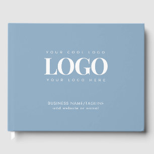 Minimal Dusty Blue Business Company Custom Logo Guest Book