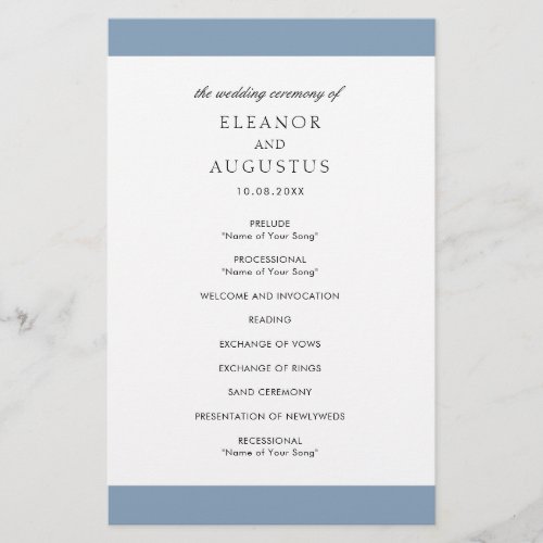 Minimal Dusty Blue Elegant Budget Wedding Program Flyer