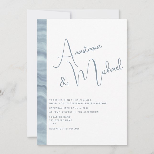 Minimal Dusty Blue Elegant Wedding Invite (Front)