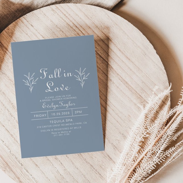 Minimal Dusty Blue Fall in Love Bridal shower  Invitation (Creator Uploaded)