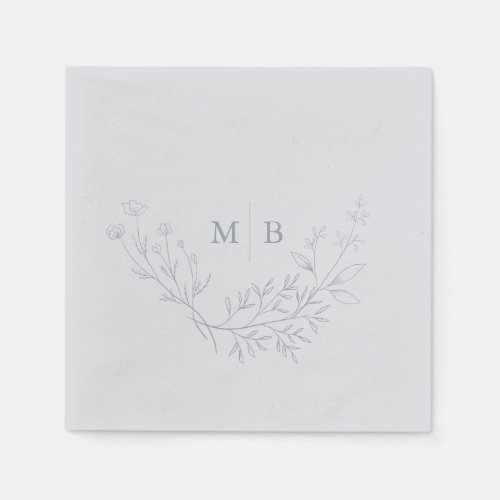Minimal Dusty Blue Formal Monogram Wedding Napkins