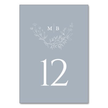 Minimal Dusty Blue Formal Monogram Wedding Table Number by LittleFolkPrintables at Zazzle