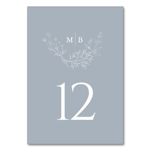 Minimal Dusty Blue Formal Monogram Wedding Table Number