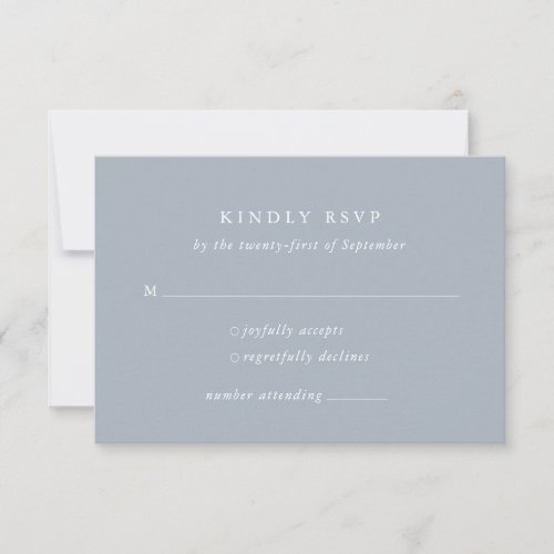 Minimal Dusty Blue Formal Wedding RSVP Card