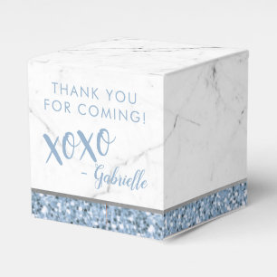 Minimal Dusty Blue Glitter Marble xoxo Favor Box
