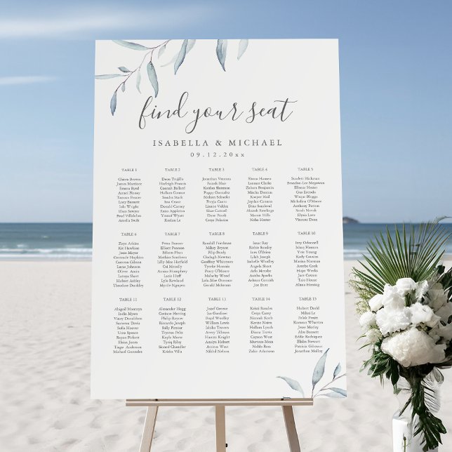 Minimal Dusty Blue Greenery Script Seating Chart Foam Board (Minimal Dusty Blue Greenery Script Seating Chart Foam Board)